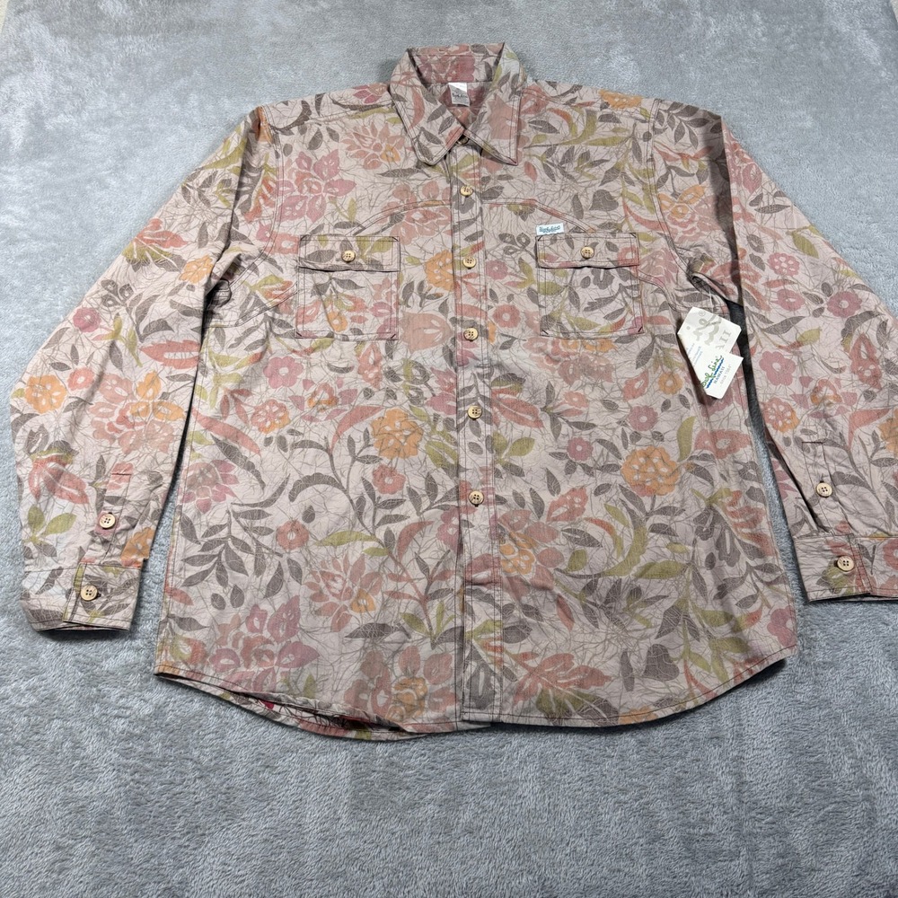 VTG Surf Line Hawaii Button Up Shirt Mens 2X Beige Floral Batik Long Sleeve‎ NWT